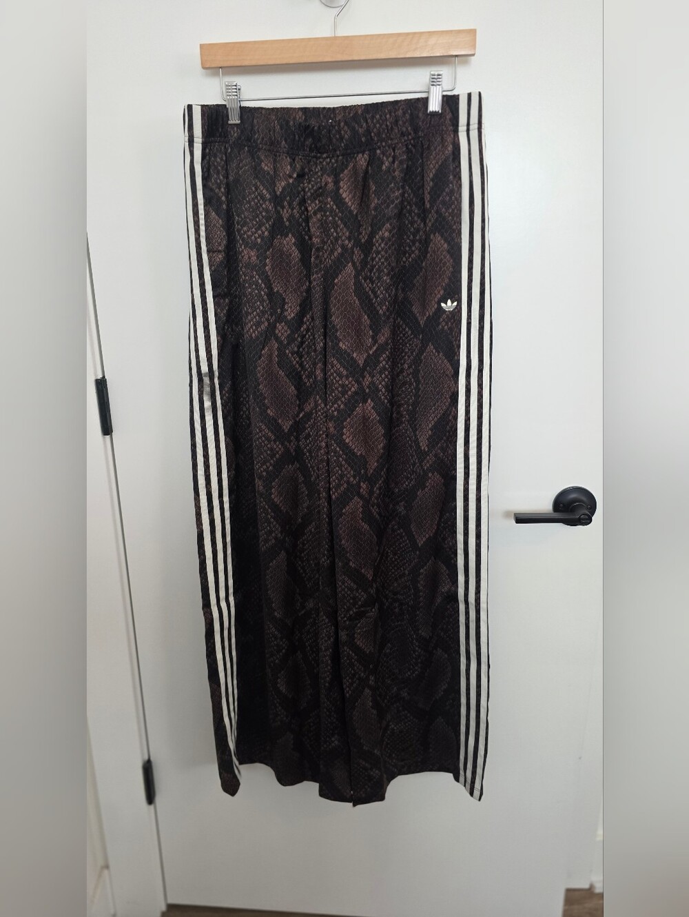 Adidas Brown Snake Print Track Pants with Side Stripes